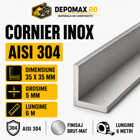 Cornier inox AISI 304, 35 x 35 x 5 mm, 6 metri